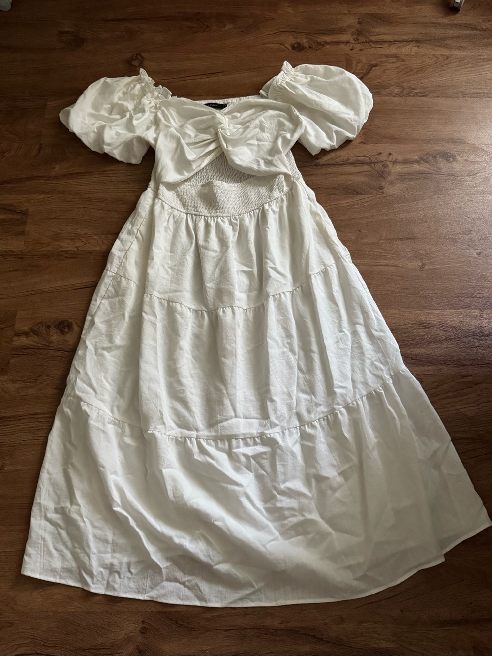 White Puff Sleeve Tiered Dress